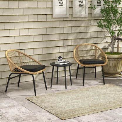 Outsunny Rattan Terrassengarnitur, Gartenmöbel-Set, 2 Sessel & Tisch, Gelb