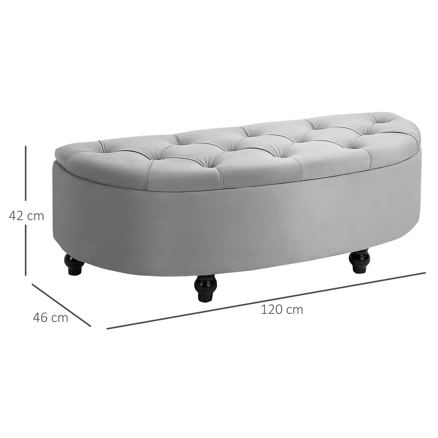 HOMCOM Sitzbank mit Stauraum Polsterbank mit Samtoptik, geöffnetem Deckel Sitztruhe mit Holzbeine, Truhenbank für Wohnzimmer Flur Schlafzimmer 120 x 46 x 42 cm, Grau