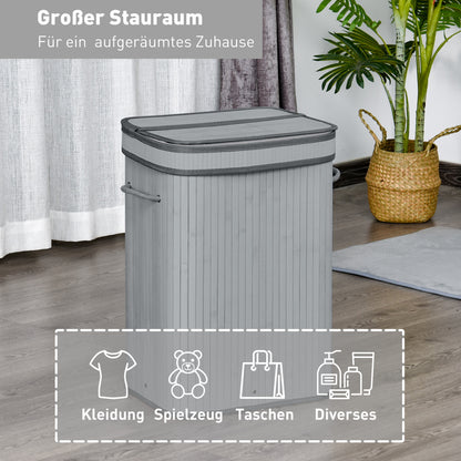 HOMCOM Wäschekorb, 70 L Wäschesammler mit Deckel, herausnehmbarer Innenfutter, Wäschebox für Badezimmer, 40 x 30 x 60 cm, Grau
