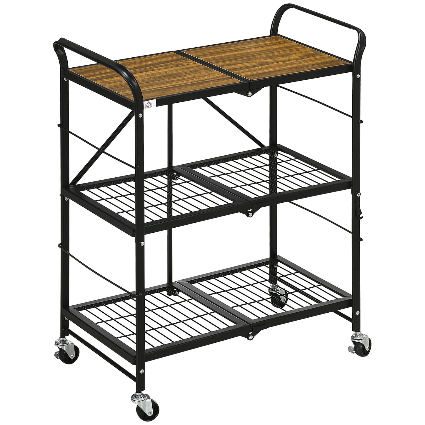HOMCOM Küchenwagen im Industriedesign, mit 3 Regalen, Mehrzweckwagen, Servierwagen, 4 Räder, klappbar, Braun + Schwarz