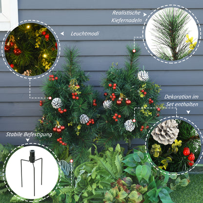 HOMCOM 2-er Set Weihnachtsbäume، Künstlicher Mini-Christbaum mit LED-Lichtern، Kunststoff، Metall، Ø33 x 75 cm، Grün