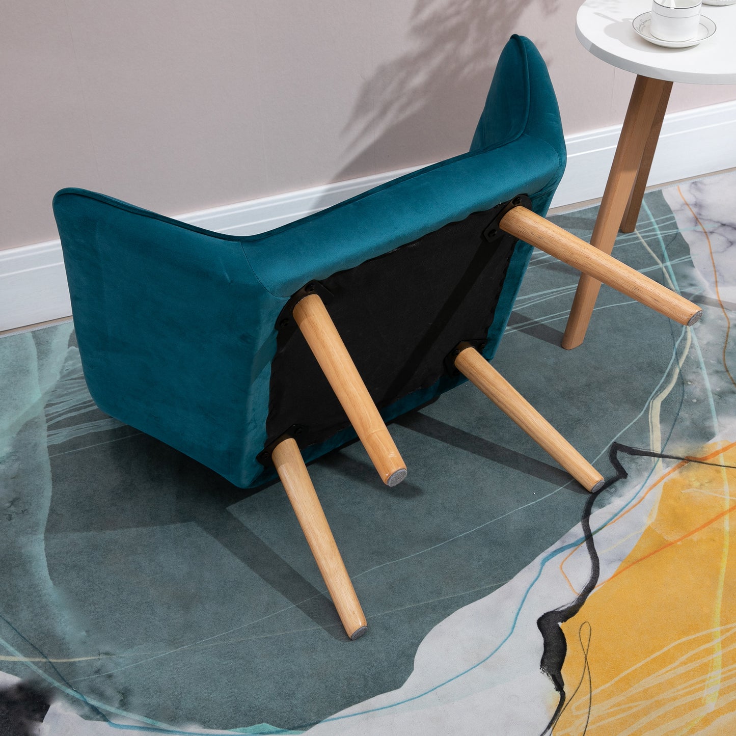 HOMCOM Sessel Wohnzimmer Ohrensessel Loungesessel Relaxsessel mit Gummiholzbeine, Lesesessel mit Samtoptik, Polstersessel für Schlafzimmer, skandinavisch, Hellblau