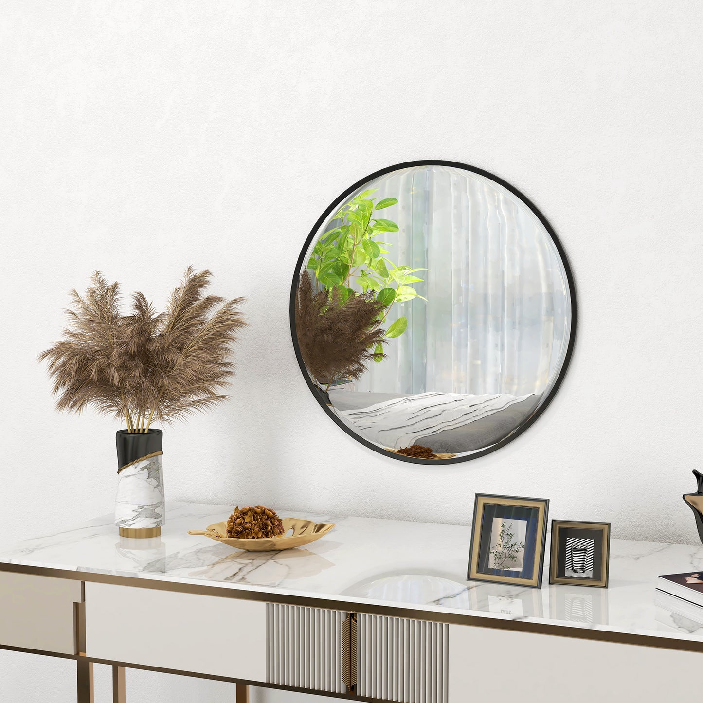 HOMCOM Wandspiegel, modernes Design, Φ61 cm, Schwarz
