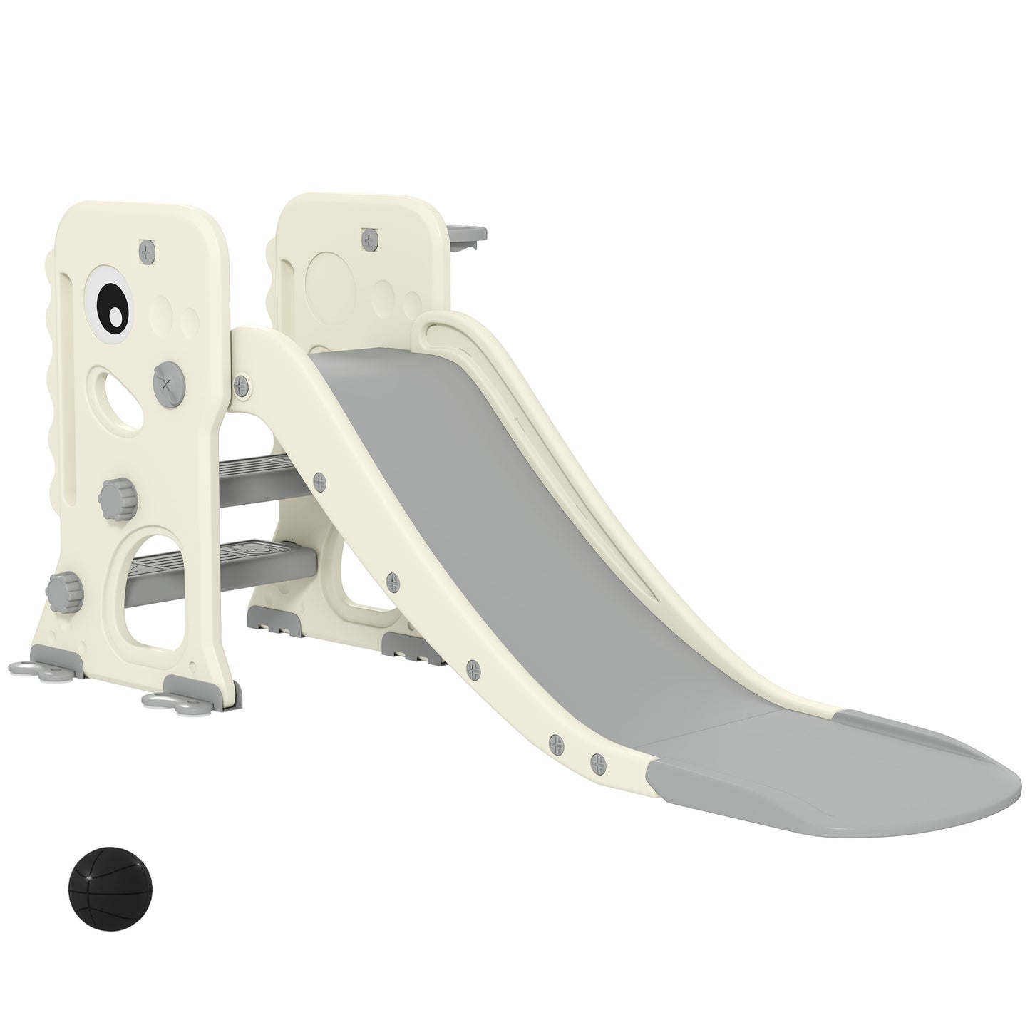 AIYAPLAY 3-in-1-Kinderrutsche mit Klettergerüst, Basketballkorb Ball, faltbare Indoor-Kleinkindrutsche für Kinder 2–5 Jahren