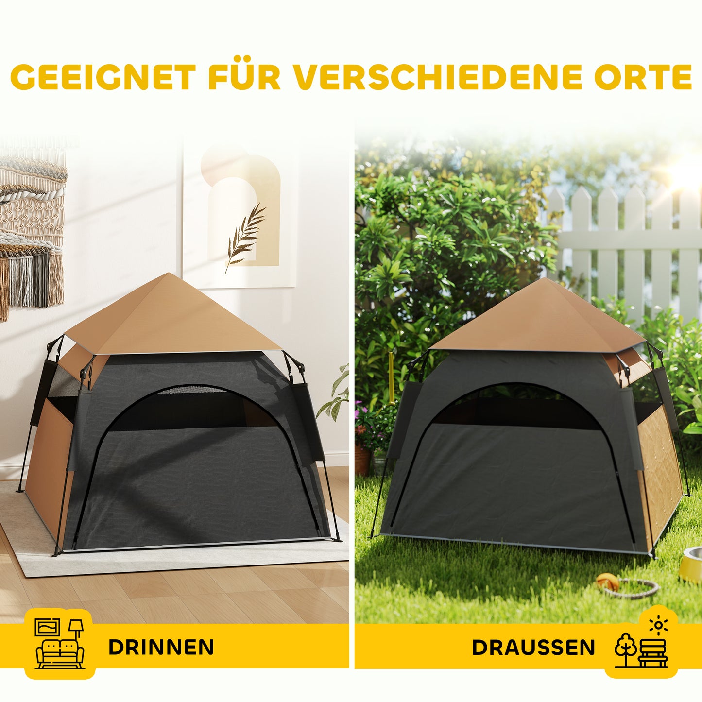 PawHut Haustierzelt, Hundezelt, klappbar, wetterbeständig, Hundehütte, für große Hunde, Dunkelbraun