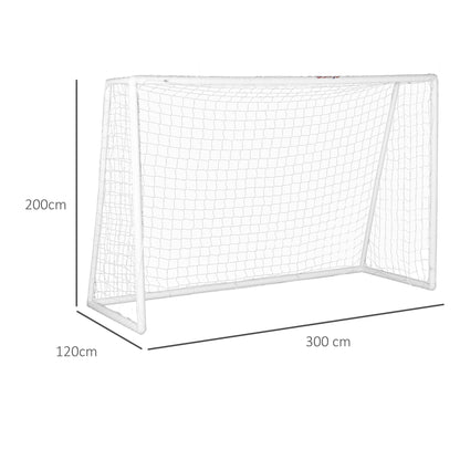 SPORTNOW Fußballtor, robustes Netz, Kunststoff-Rahmen, Heringe, 300L x 120B x 200H cm, Weiß