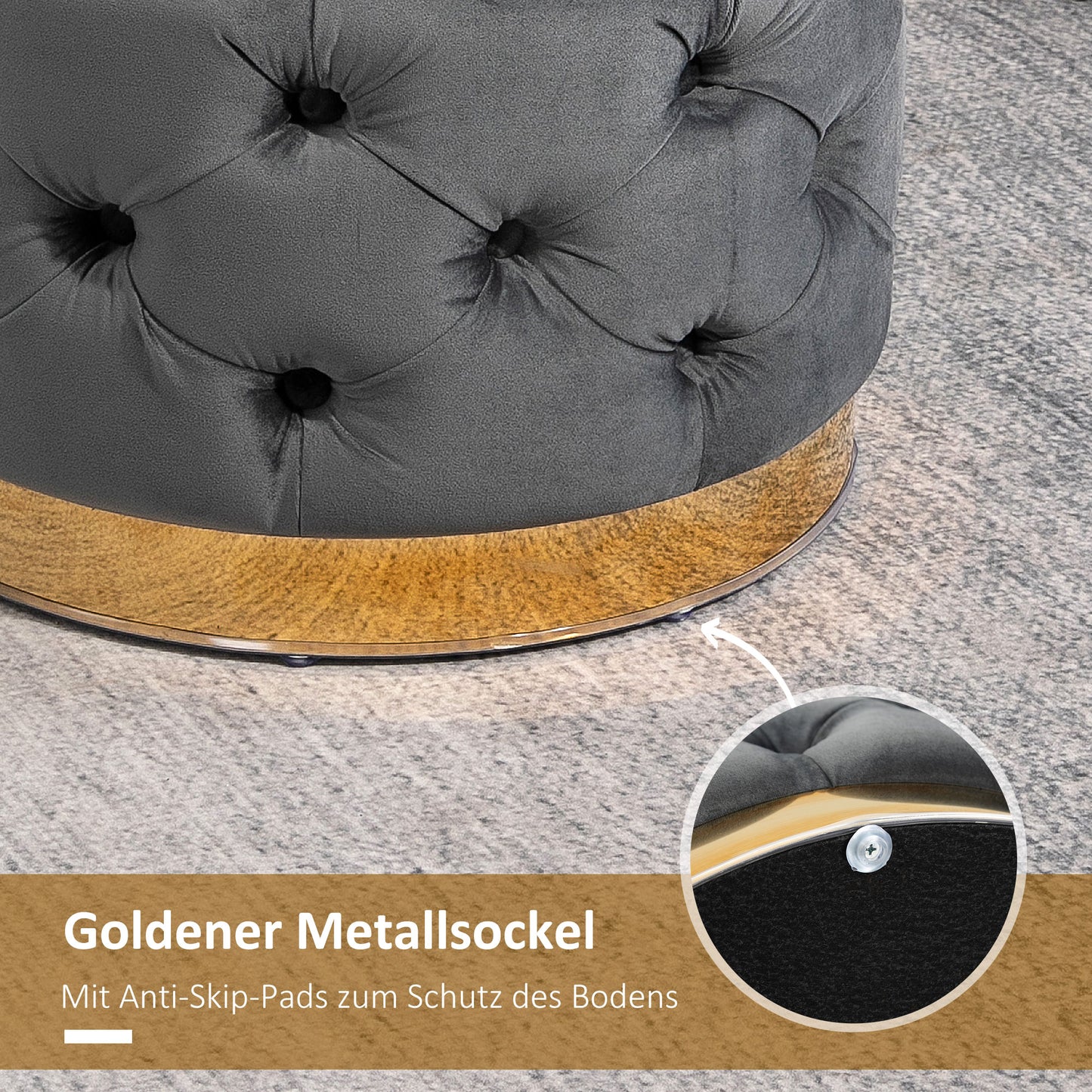 HOMCOM Vintage Hocker، Sitzhocker Truhenbank Fußbank Fußhocker mit Stauraum، Polsterhocker، Metall، Schaumstoff، Kohlegrau، 55 x 55 x 42 سم