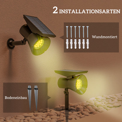 Outsunny Solarleuchten, 2 Stück Solarlampen, Solar Gartenleuchte mit 2 Lichtfarben, Boden-/Wandmontage, IP54 Wasserdicht für Balkon, Terrasse, Schwarz