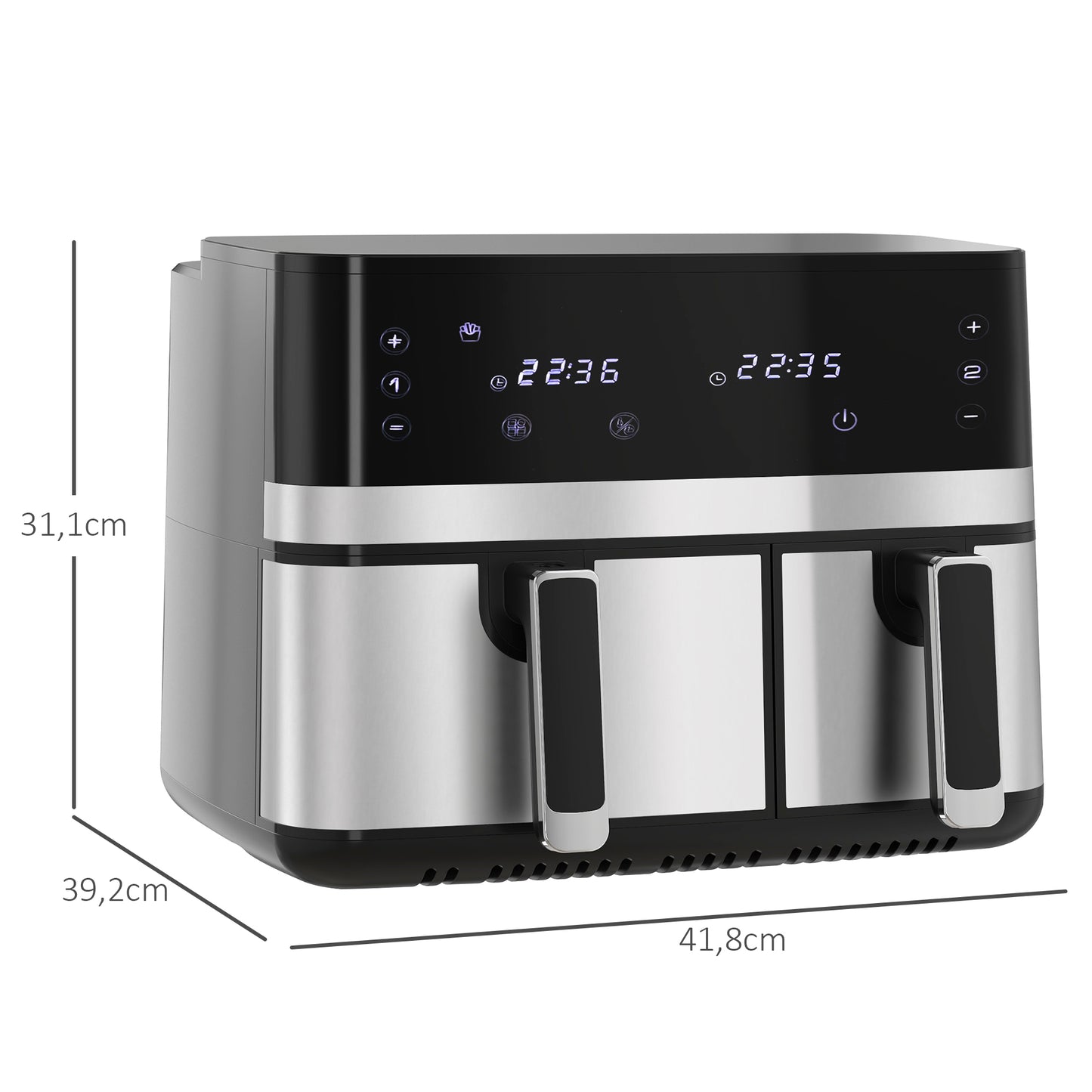 HOMCOM Heißluftfriteuse Friteuse, 2700 W, 8 Einstellungen, 41,8 cm x 39,2 cm x 31,1 cm, Schwarz + Silber