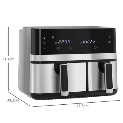 HOMCOM Heißluftfriteuse Friteuse, 2700 W, 8 Einstellungen, 41,8 cm x 39,2 cm x 31,1 cm, Schwarz + Silber
