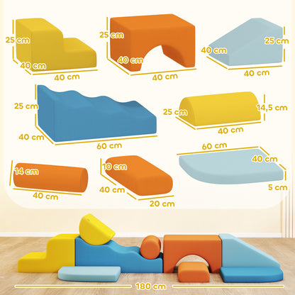 AIYAPLAY 9-teiliges Soft-Baustein-Set, weiche Blöcke zum Bauen und Spielen, Indoor-Spielset für Kleinkinder, Schaumstoff, Bunt