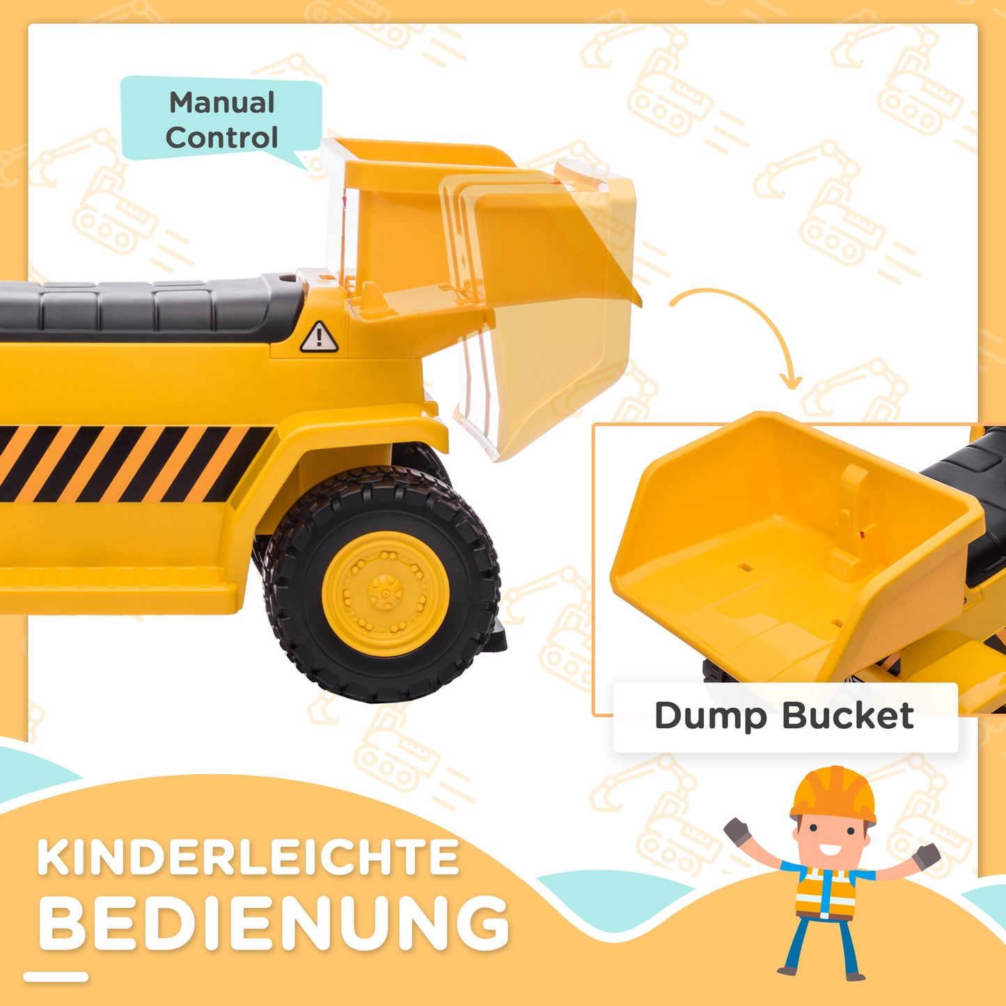 HOMCOM Elektro-Kipplaster für Kinder، kippbare Ladefläche، بحد أقصى. 3 كم / ساعة، شاينويرفر، هوبي، جيلب، 74,5 × 36 × 43,5 سم