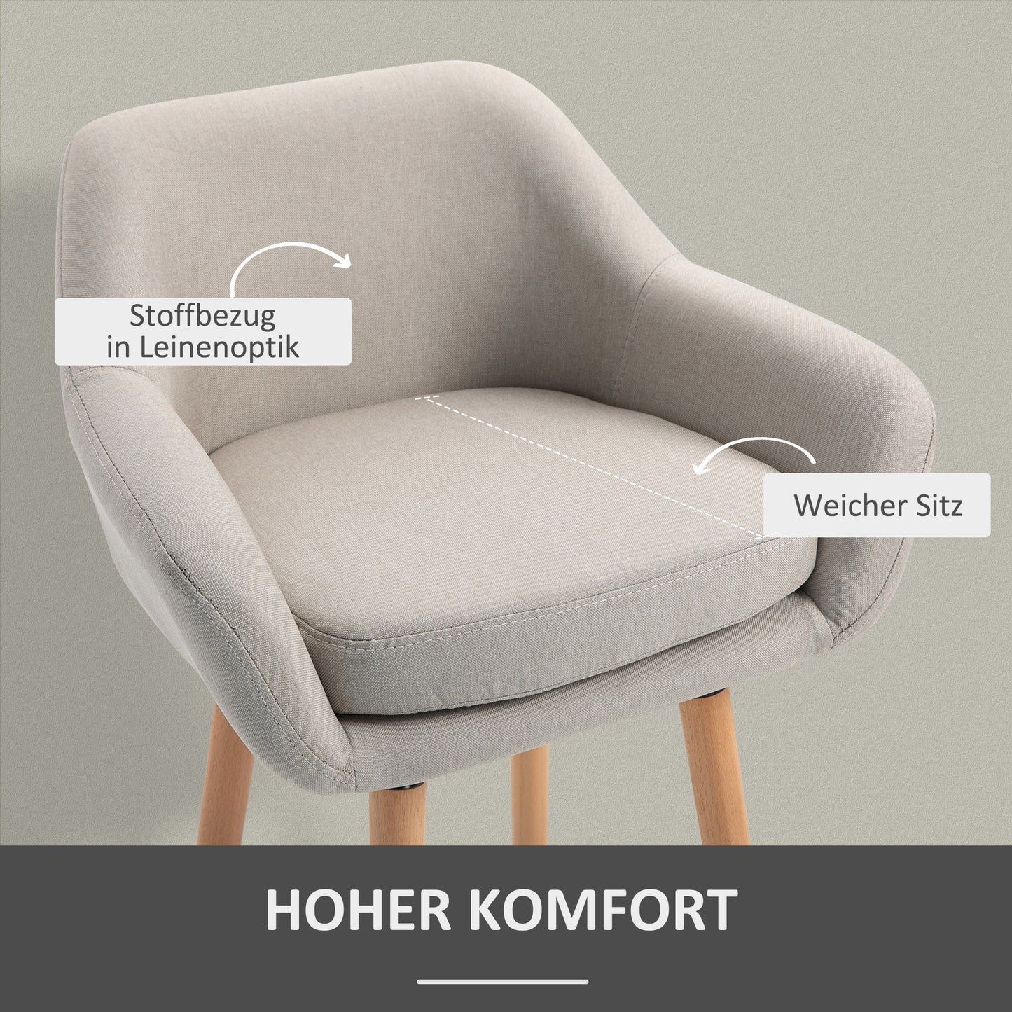 HOMCOM 2er-Set Barhocker, inkl. Fußstütze, Massivholz, 55 cm x 48c m x 100 cm, Beige