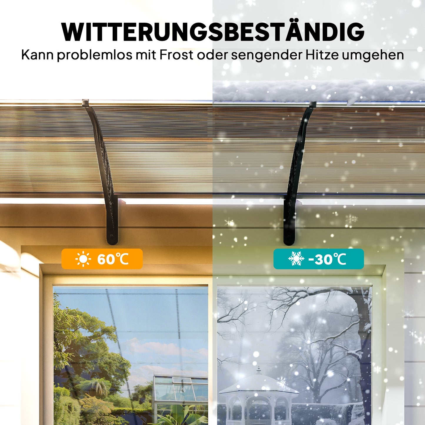Outsunny Vordach für Haustür/Fenster, wetterfest, Braun, Aluminium/Polycarbonat, 303x96x27cm, Schwarz