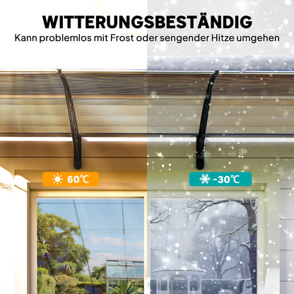 Outsunny Vordach für Haustür/Fenster, wetterfest, Braun, Aluminium/Polycarbonat, 303x96x27cm, Schwarz