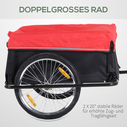 HOMCOM Fahrradanhänger Klappbar Lastenanhänger mit Kupplung,Transportwagen bis 40 kg belastbar, Transportanhänger Anhänger für Fahrrad Handwagen 140 x 88 x 60 cm