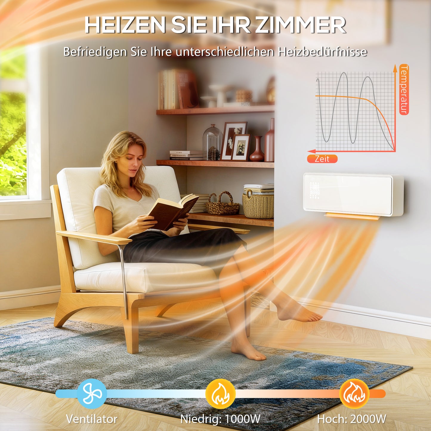 HOMCOM Wandmontierter 2000W Keramik Elektroheizer, Ventilator, Thermostat, Timer, Fernbedienung, Glaspaneel, Weiß
