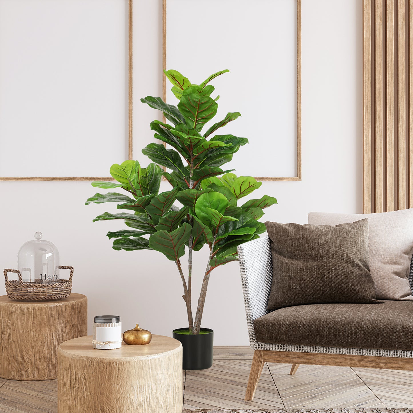 HOMCOM Künstliche Geigen-Feigenbaum 110cm Kunstpflanze, Plastik Künstliche Pflanzen im Topf, Dekoration Geschenk