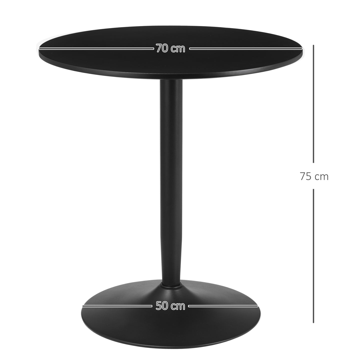 HOMCOM Esstisch für 2 Personen, runde Tischplatte, Stahlfuß, schwarz, 70 x 70 x 75 cm