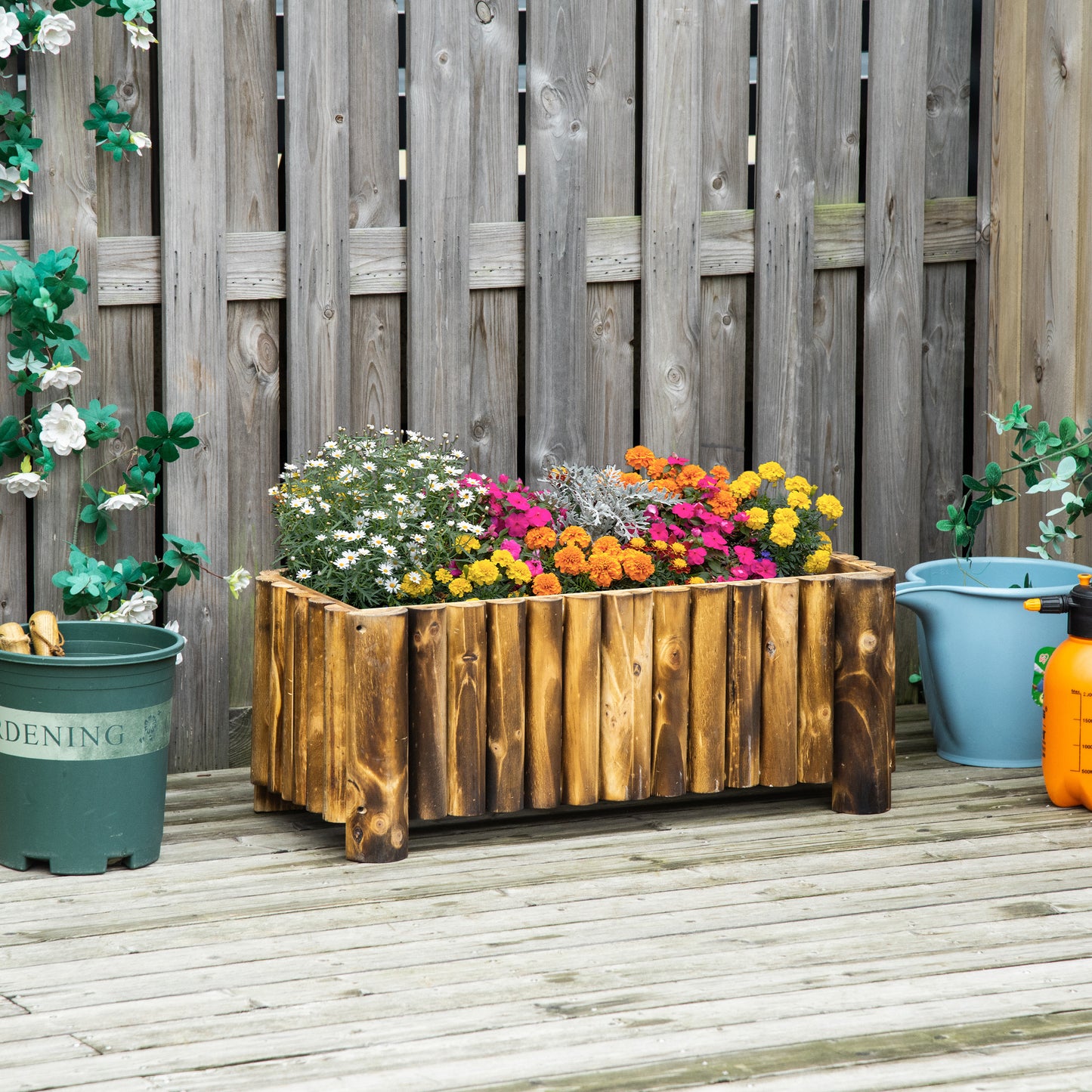 Outsunny Hochbeet Pflanzkasten Kräuterbeet Pflanzbeet Gemüse Blumenbeet Blumenkasten, Tannenholz 78x35x30 cm
