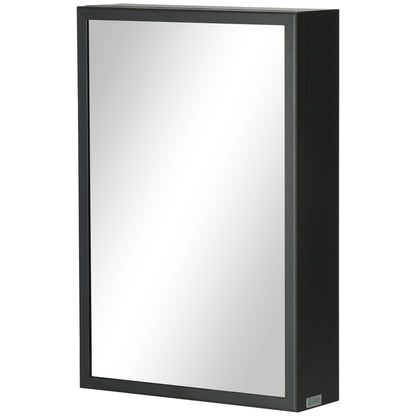 kleankin Spiegelschrank, Badschrank, 3 Regalfächer, Edelstahl, 40x12x60cm, Schwarz