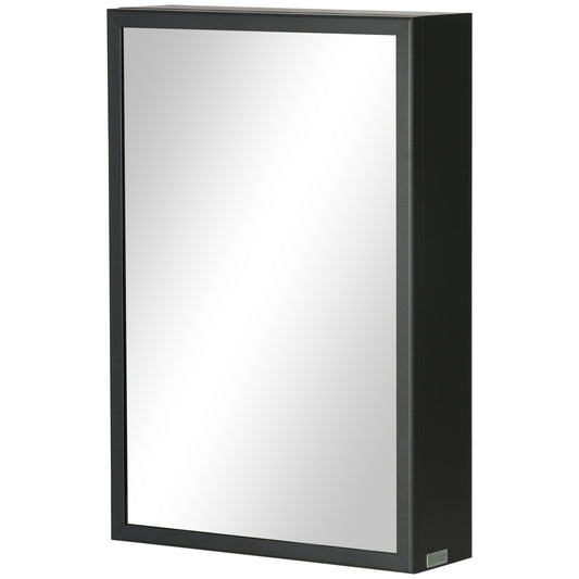 kleankin Spiegelschrank, Badschrank, 3 Regalfächer, Edelstahl, 40x12x60cm, Schwarz
