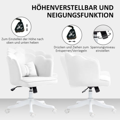 HOMCOM Bürostuhl mit Blütenblatt-Design, Schleifenkissen, weich gepolstert, Weiß