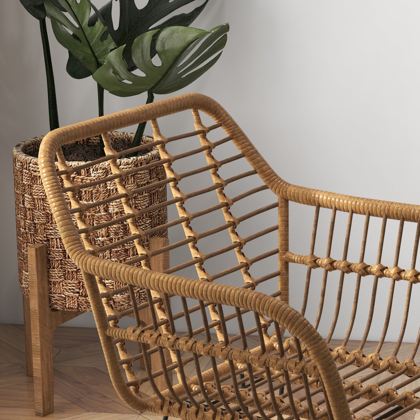 HOMCOM 2-er-Set Stühle im Boho-Stil، Küchenstühle، PE-Rattan، 56 x 60 x 79 سم، Natur + Schwarz