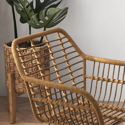 HOMCOM 2-er-Set Stühle im Boho-Stil، Küchenstühle، PE-Rattan، 56 x 60 x 79 سم، Natur + Schwarz