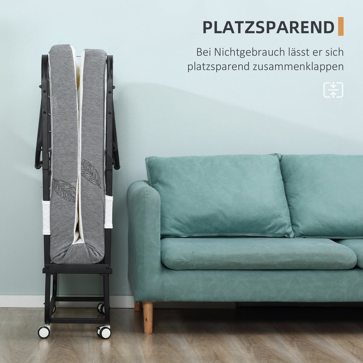 HOMCOM Klappbett 80x200 cm Erwachsene Gästebett Klappbar mit 10cm Dicker Schaumstoff Reisebett mit Stahlrahmen Feldbett mit Rollen bis 150 kg belastbar Einzelbett