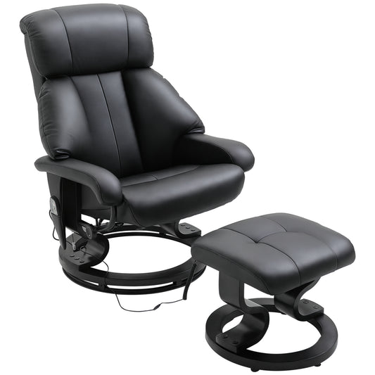 HOMCOM Massagesessel mit Fußhocker, 10 Vibrationspunkte, 145° verstellbare Rückenlehne, Schwarz