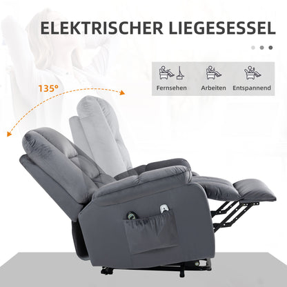 HOMCOM Massagesessel Aufstehhilfe Seniorensessel Relaxsessel, 8 Massagepunkte, 2 Seitentaschen, 85 cm x 94 cm x 107cm, Grau