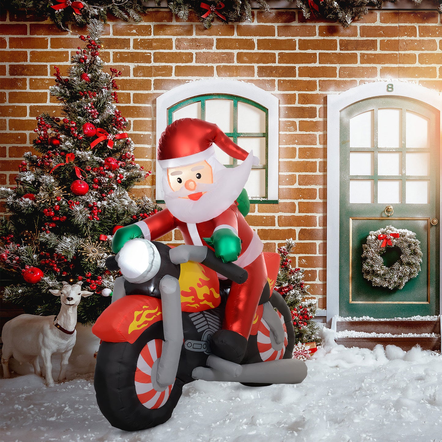 Outsunny Weihnachtsmann auf Motorrad, Gartendeko, LEDs, aufblasbar, wetterfest, 180 x 95 x 170 cm
