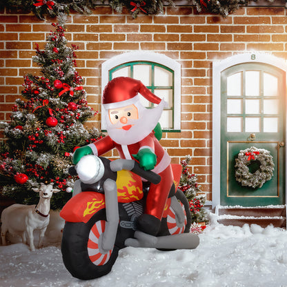 Outsunny Weihnachtsmann auf Motorrad, Gartendeko, LEDs, aufblasbar, wetterfest, 180 x 95 x 170 cm