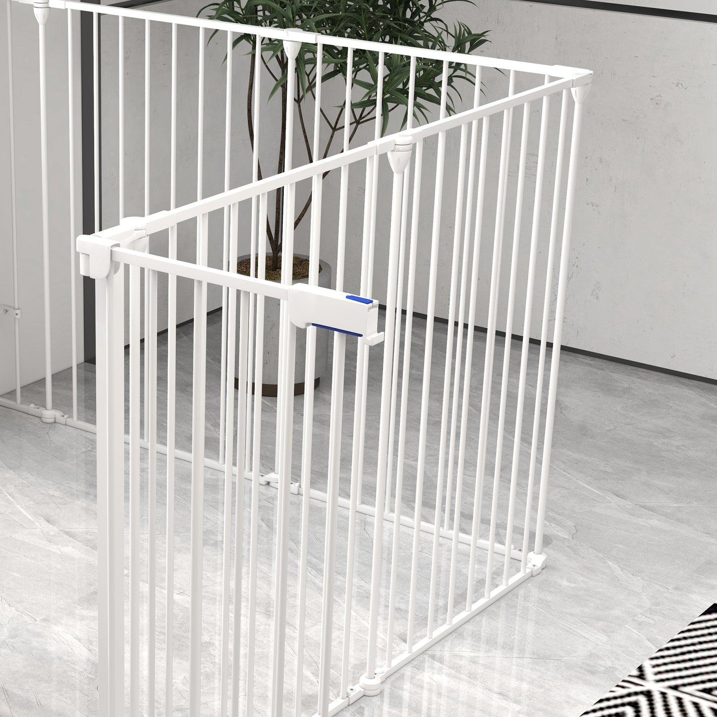 PawHut 2-in-1 Welpenauslauf und Absperrgitter, 8 Paneele, verriegelbare Tür, Stahl, 90 cm Höhe, weiß