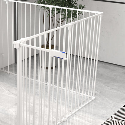 PawHut 2-in-1 Welpenauslauf und Absperrgitter, 8 Paneele, verriegelbare Tür, Stahl, 90 cm Höhe, weiß