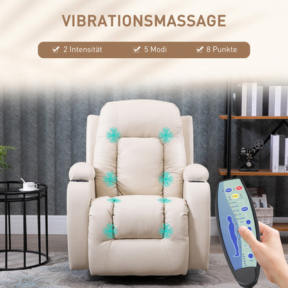 HOMCOM Massagesessel, Relaxsessel, Wippfunktion, 8 Vibrationspunkte, inkl. Fernbedienung, Creme