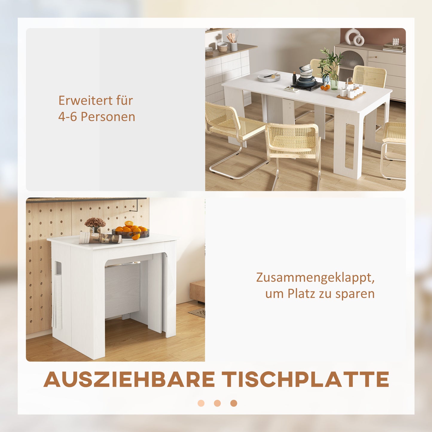 HOMCOM Esstisch, Klapptisch, ausziehbarer Küchentisch, Esszimmertisch, Spanplatten, 60-180 x 85 x 75 cm, Weiß