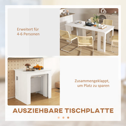 HOMCOM Esstisch, Klapptisch, ausziehbarer Küchentisch, Esszimmertisch, Spanplatten, 60-180 x 85 x 75 cm, Weiß