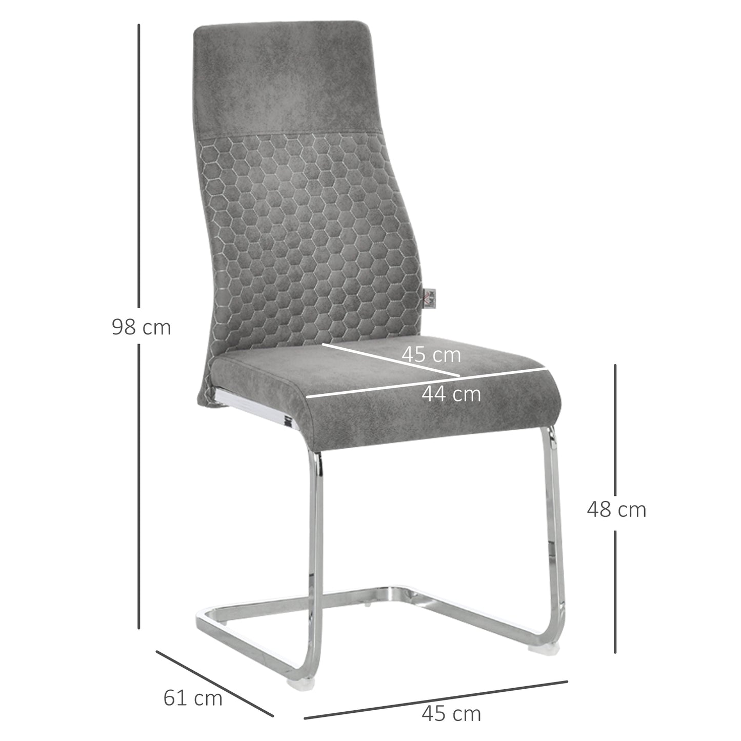HOMCOM 4er-Set Freischwinger Esszimmerstühle 4-teilig Küchenstühle, Mikrofaser, 45 x 61 x 98 cm, Grau