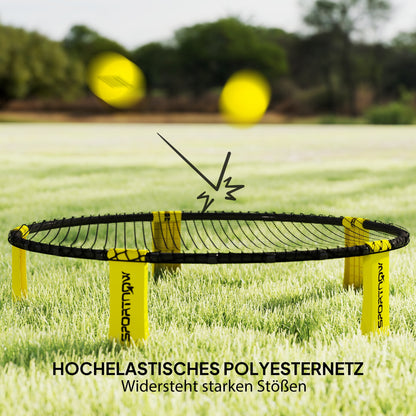 SPORTNOW Roundnet Set Spieleset mit Spielnetz 3 Bällen Tragetasche Ballpumpe Spikeball Set Ø92 x 20 cm Gelb