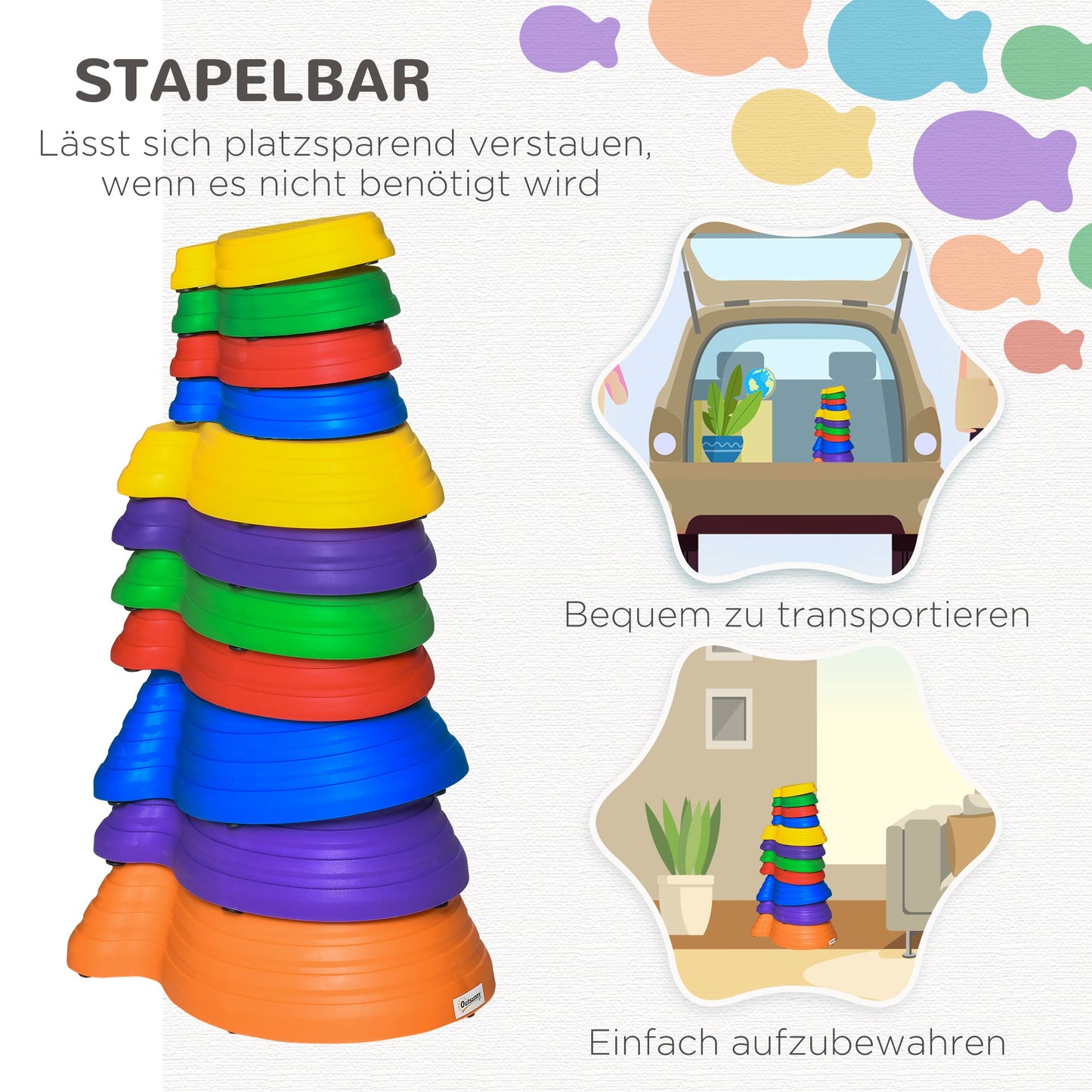 Outsunny Balance-Steine, Trittsteine, 11 Stück, stapelbar, rutschfest, robust, für innen und außen, belastbar bis 100 kg