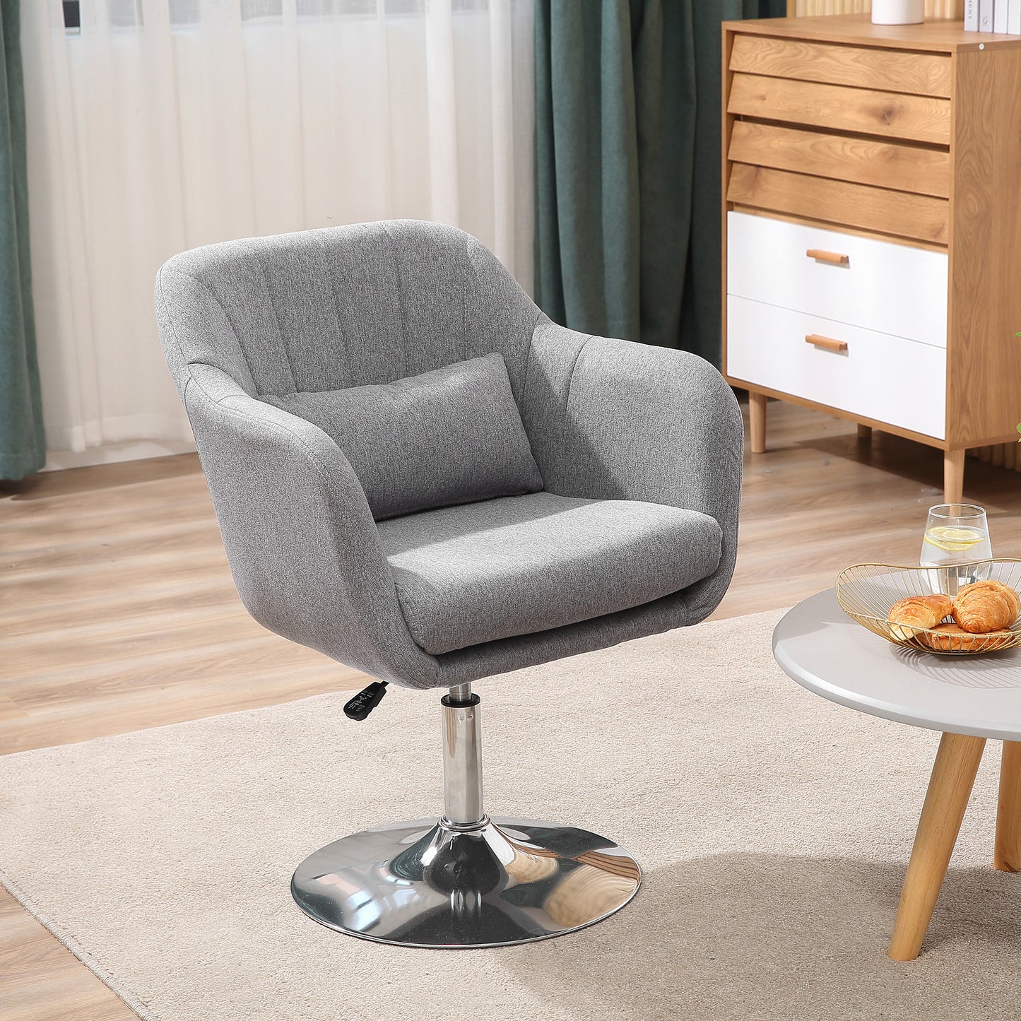 HOMCOM Arbeitshocker Drehhocker bis 136 kg, höhenverstellbar, leinenartiges Polyester, Stahl, Grau, 60 x 60 x 79-91 cm
