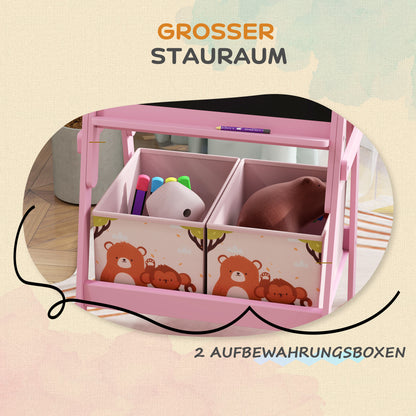 AIYAPLAY 2-in-1 Kindermalstaffelei mit Whiteboard, Kreidetafel, Aufbewahrungsboxen, für Kinder im Alter von 3-8 Jahren, Rosa