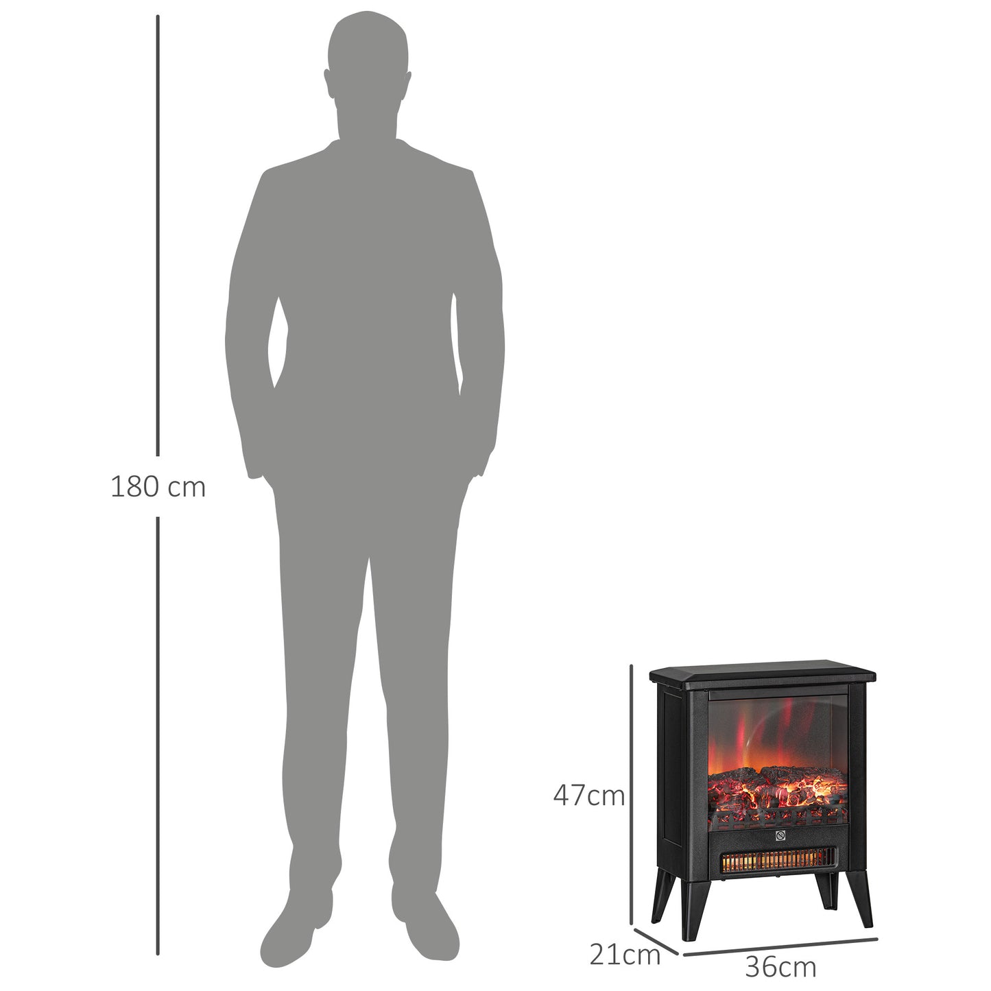 HOMCOM Elektrischer Kamin mit realistischem Feuereffekt, Überhitzungsschutz und niedrigem Geräuschpegel, 1800W, Schwarz