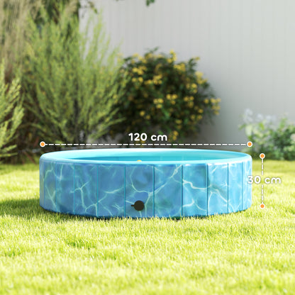 PawHut Hundepool Faltbar Planschbecken mit Brunnen- und Wasserpolsterdesign Ø120 x 30 cm Blau