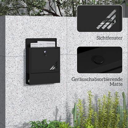 HOMCOM Briefkasten mit Sichtfenster, Wandmontage, abschließbar, Rost- und wetterfest, Grau