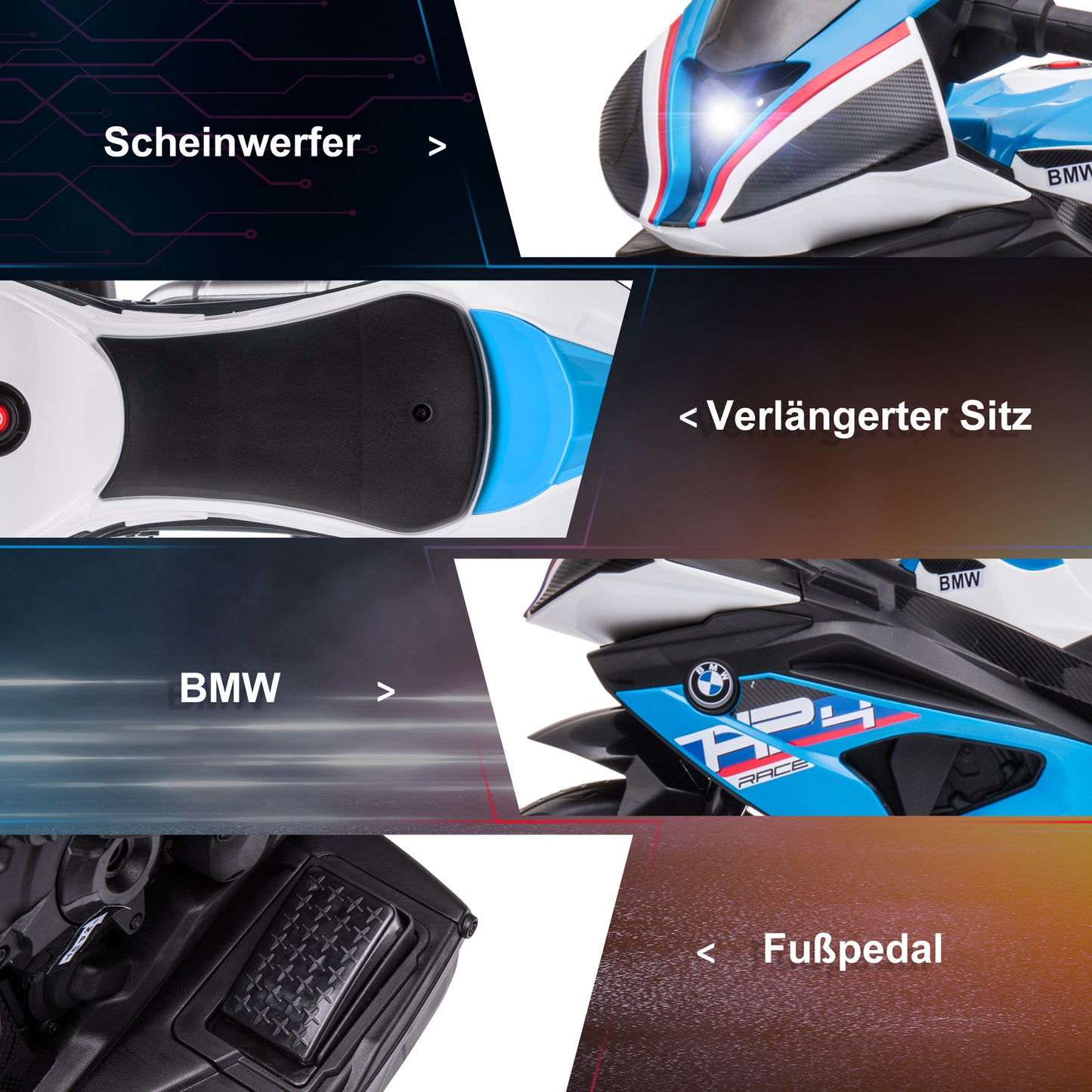 HOMCOM Kindermotorrad, Elektromotorrad, Scheinwerfer, 3 Musikmodi, für Kinder 1,5-5 Jahre, Blau, 82,5 x 42 x 54cm
