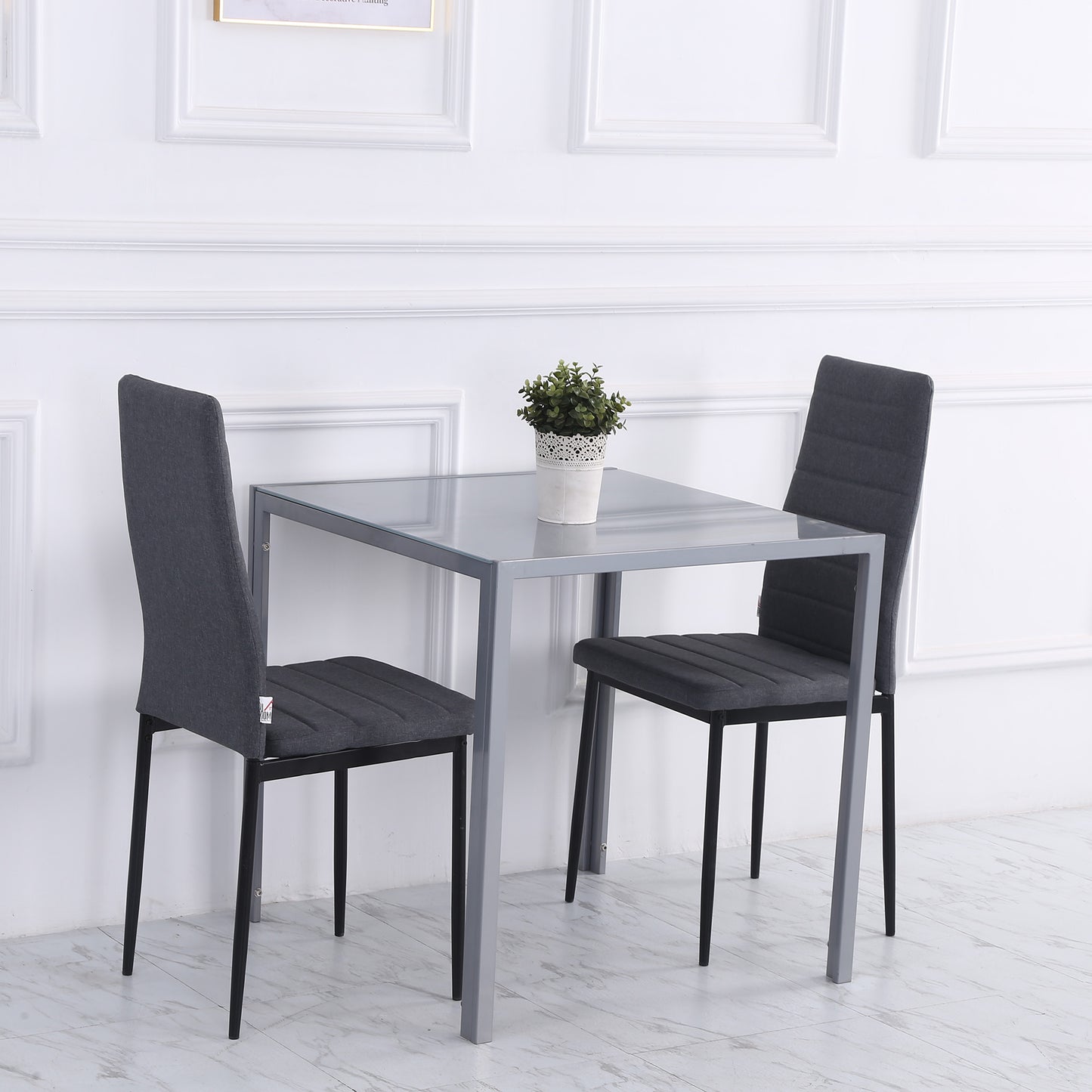 HOMCOM Esstisch Küchentisch Glastisch Quadratischer Tisch, Glasplatte, kompaktes Design, Grau