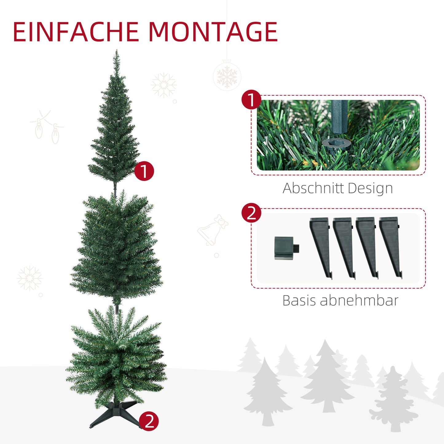 HOMCOM Weihnachtsbaum künstliche Künstliche Tanne Christbaum, inkl Ständer Weihnachtsstern 1,8 m, Grün